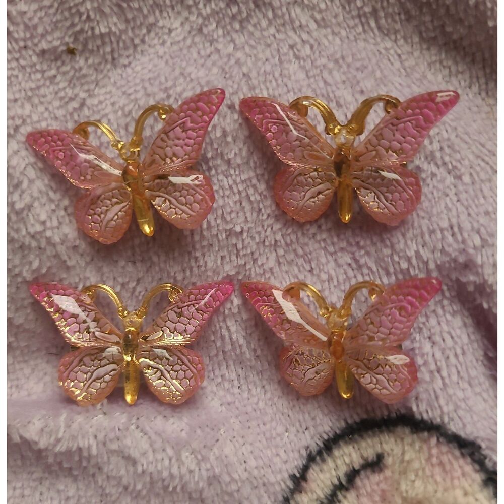 Crystal Pink Butterfly Iridescent Alligator Clamp Hair Accessories Set of 4 Girl